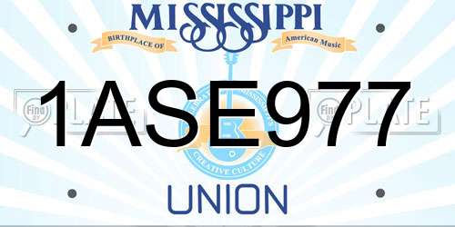 1ASE977 Mississippi License Plate
