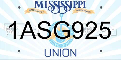 1ASG925 Mississippi License Plate