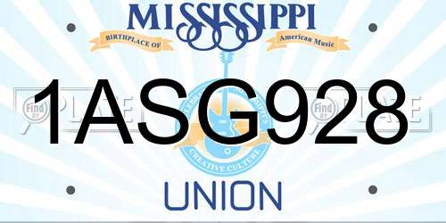 1ASG928 Mississippi License Plate