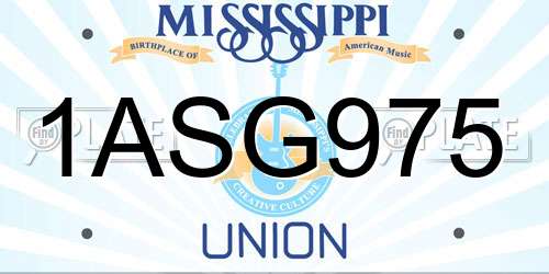 1ASG975 Mississippi License Plate