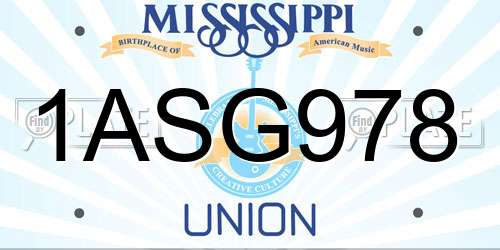 1ASG978 Mississippi License Plate
