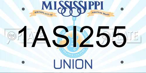 1ASI255 Mississippi License Plate