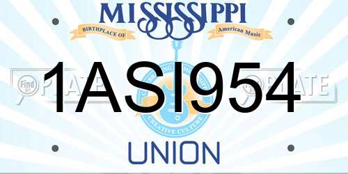 1ASI954 Mississippi License Plate