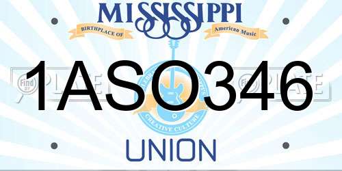 1ASO346 Mississippi License Plate