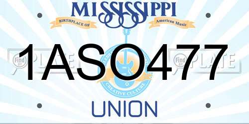 1ASO477 Mississippi License Plate