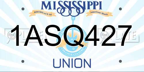 1ASQ427 Mississippi License Plate