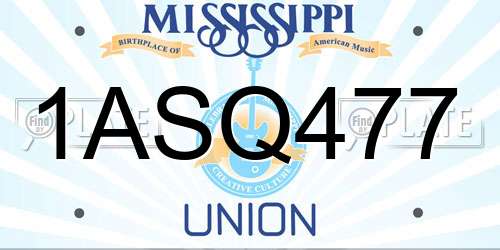 1ASQ477 Mississippi License Plate
