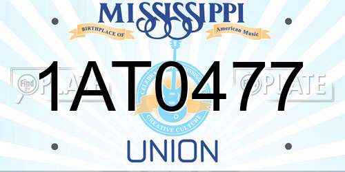 1AT0477 Mississippi License Plate