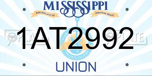 1AT2992 Mississippi License Plate