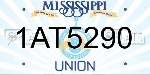 1AT5290 Mississippi License Plate