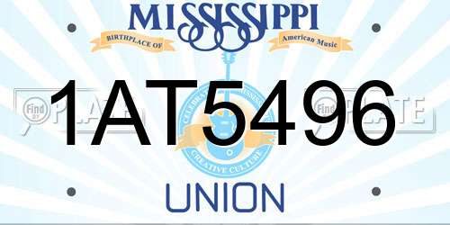 1AT5496 Mississippi License Plate