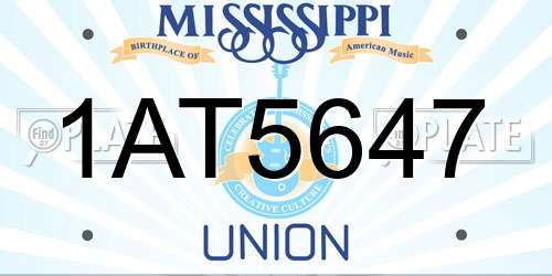 1AT5647 Mississippi License Plate