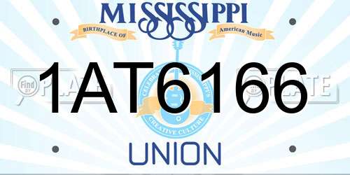 1AT6166 Mississippi License Plate