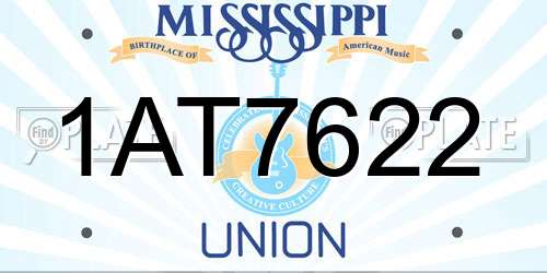 1AT7622 Mississippi License Plate