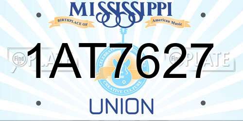 1AT7627 Mississippi License Plate