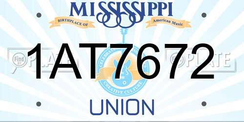 1AT7672 Mississippi License Plate