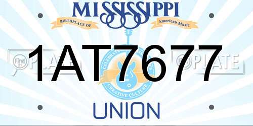 1AT7677 Mississippi License Plate