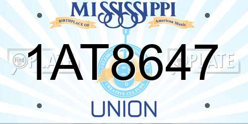 1AT8647 Mississippi License Plate