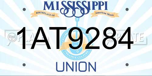 1AT9284 Mississippi License Plate