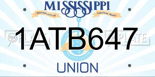 1ATB647 Mississippi License Plate