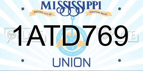 1ATD769 Mississippi License Plate