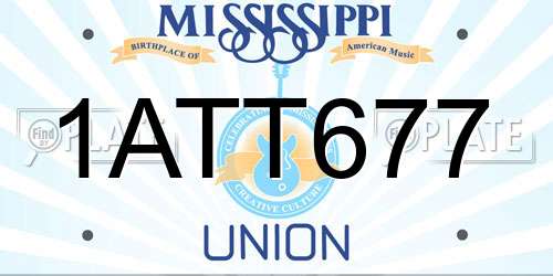 1ATT677 Mississippi License Plate