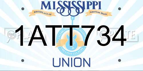 1ATT734 Mississippi License Plate