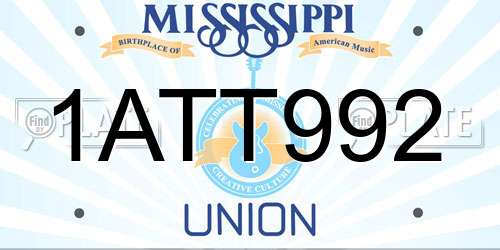1ATT992 Mississippi License Plate
