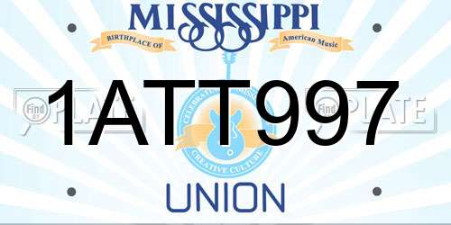1ATT997 Mississippi License Plate