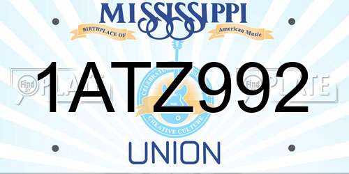 1ATZ992 Mississippi License Plate
