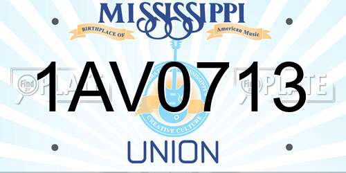 1AV0713 Mississippi License Plate