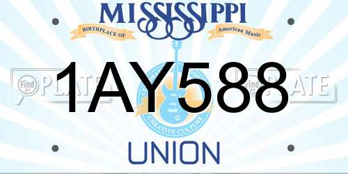 1AY588 Mississippi License Plate