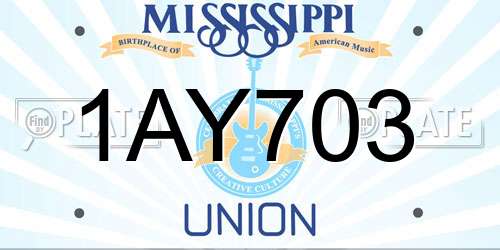 1AY703 Mississippi License Plate