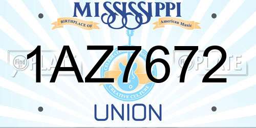 1AZ7672 Mississippi License Plate