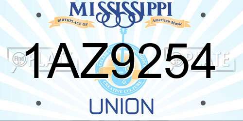 1AZ9254 Mississippi License Plate