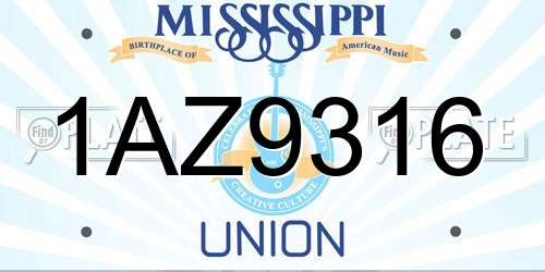 1AZ9316 Mississippi License Plate