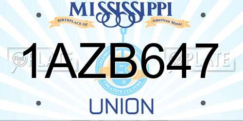 1AZB647 Mississippi License Plate