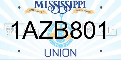 1AZB801 Mississippi License Plate