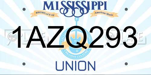1AZQ293 Mississippi License Plate
