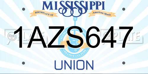 1AZS647 Mississippi License Plate