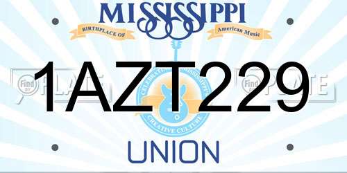 1AZT229 Mississippi License Plate