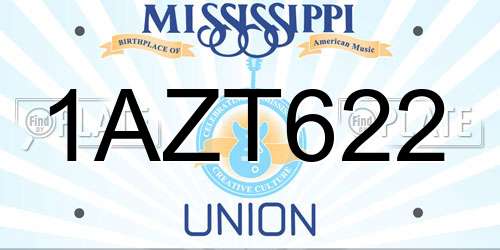 1AZT622 Mississippi License Plate