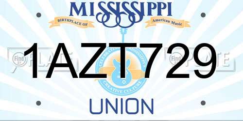 1AZT729 Mississippi License Plate