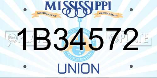 1B34572 Mississippi License Plate
