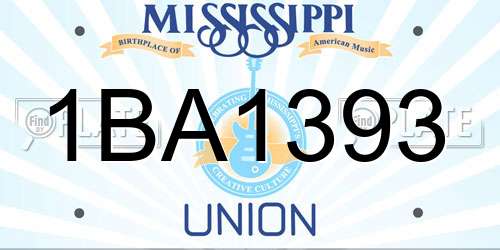 1BA1393 Mississippi License Plate