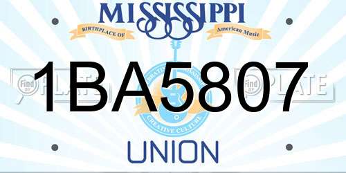 1BA5807 Mississippi License Plate