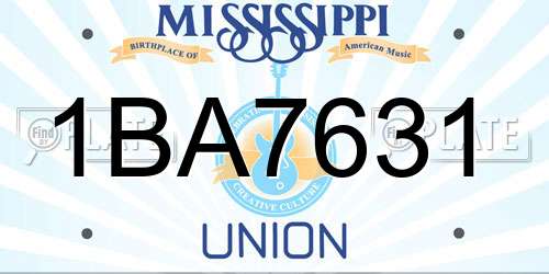 1BA7631 Mississippi License Plate