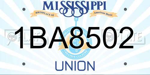 1BA8502 Mississippi License Plate