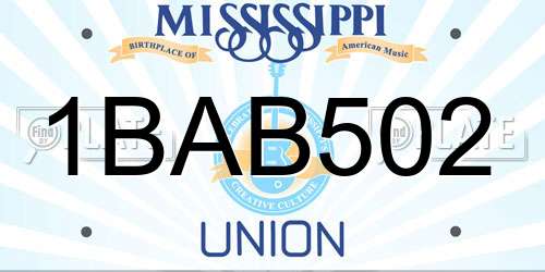 1BAB502 Mississippi License Plate