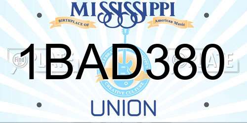 1BAD380 Mississippi License Plate